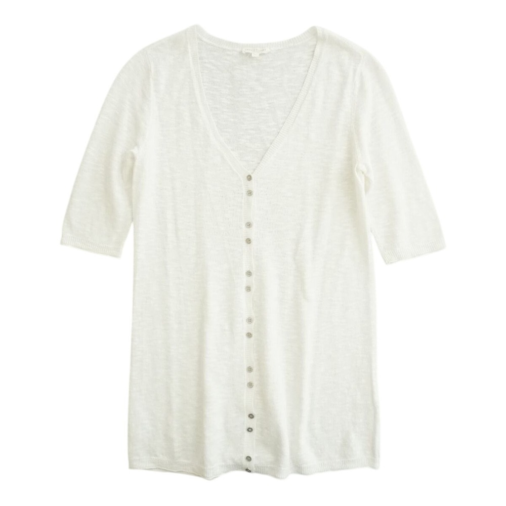 Eileen Fisher Petite Linen Cotton Button Up Cardigan Sweater Sz PP (2P-4P) White